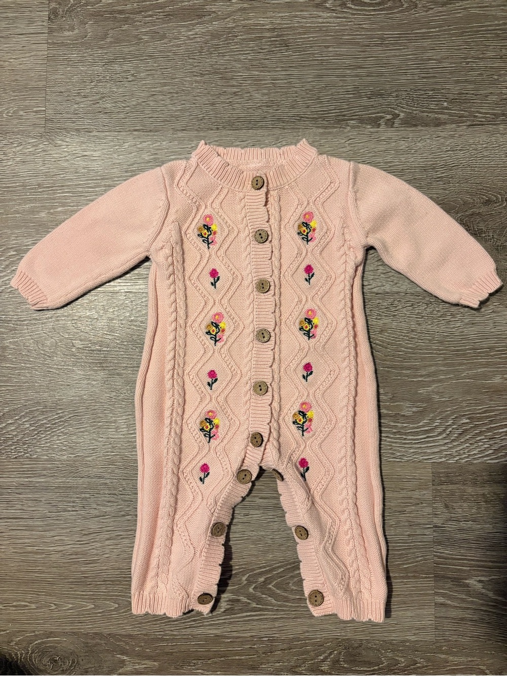Baby Girl Pink Cable Knit Floral Romper (6 months)